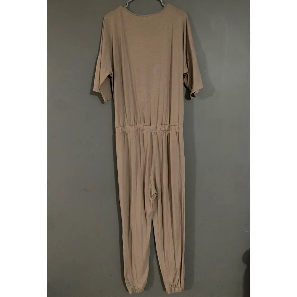 Zenana Plus Size Jogger Jumpsuit Brown Long Sleeve Elastic Waist Chic 1X - Image 7