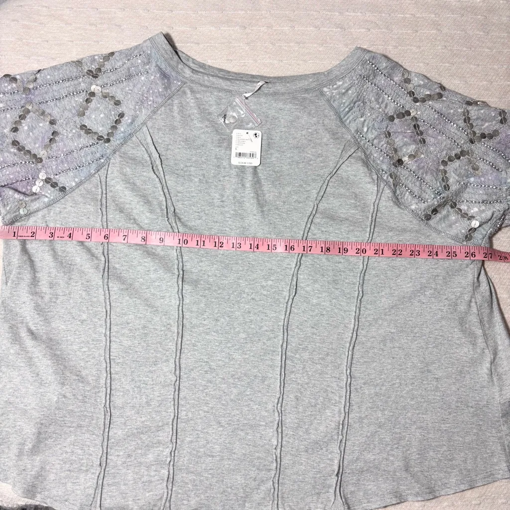 Free People Shine Me Out Top‎ Embellished Sleeve Pullover Open Back Large L NEW - Image 11