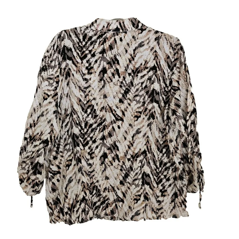 JM Collection Linen V-Neck Button Down Shirt Womens Size 14 Ruched Sleeve Brown - Image 2