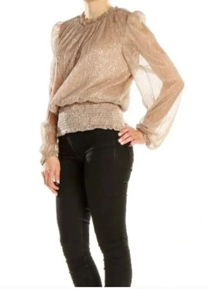 Joie Shimmer Holiday Blouse in Beige Size Medium - Image 5