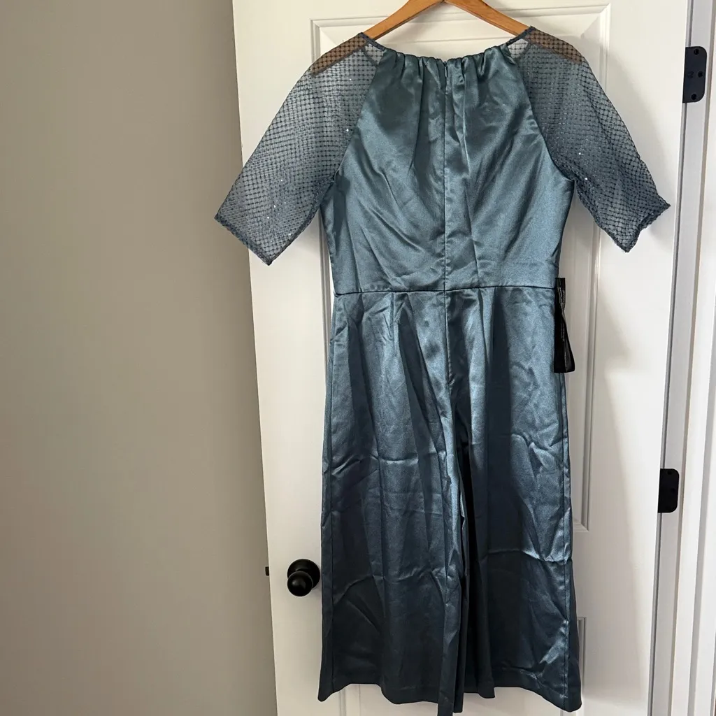 J S Collections Leila Sheer Crop Blue wide leg Jumpsuit New Size 8 - Image 8