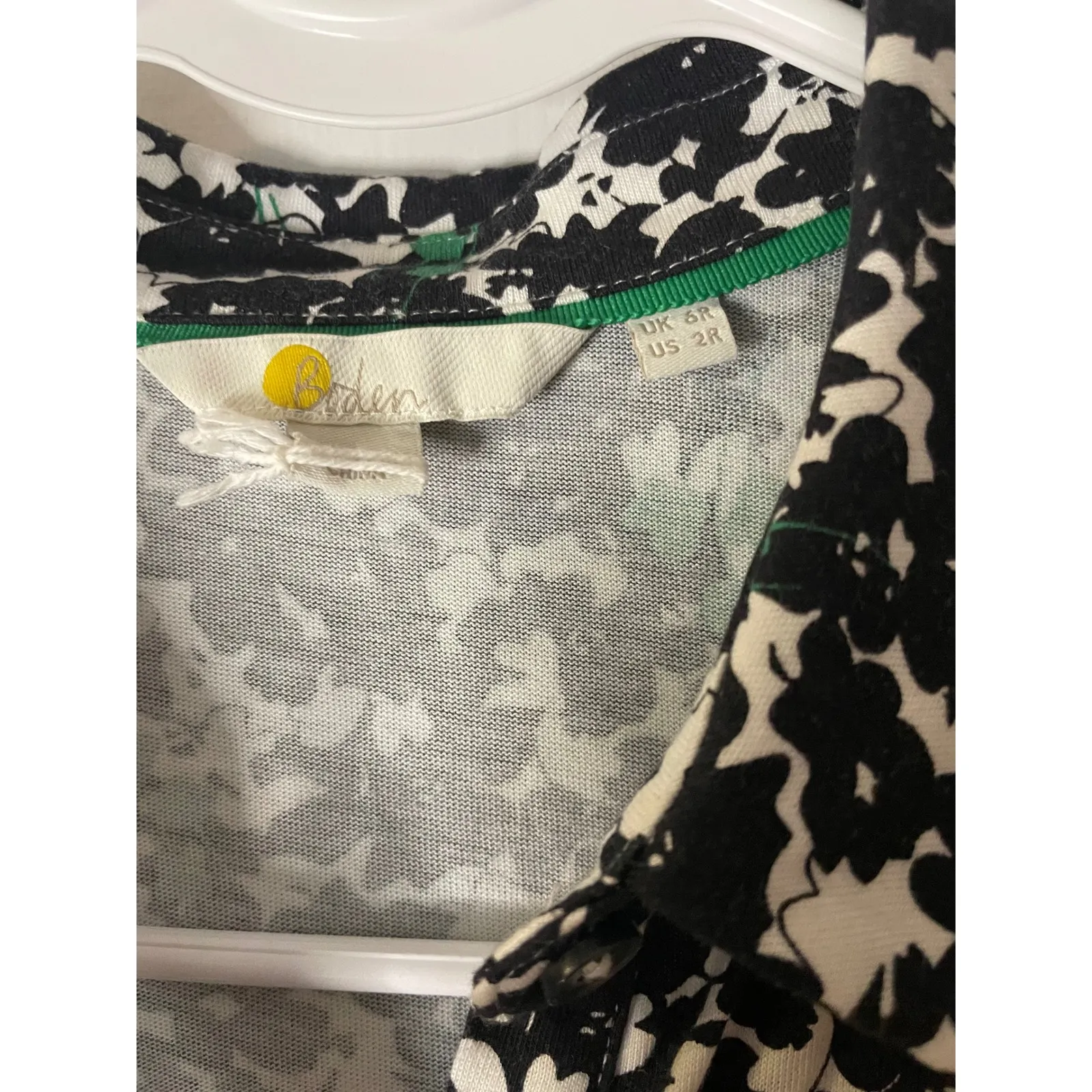 Boden Floral Print Shirt Dress, Green Black White, Long Sleeve Career Casual 2 - Image 2