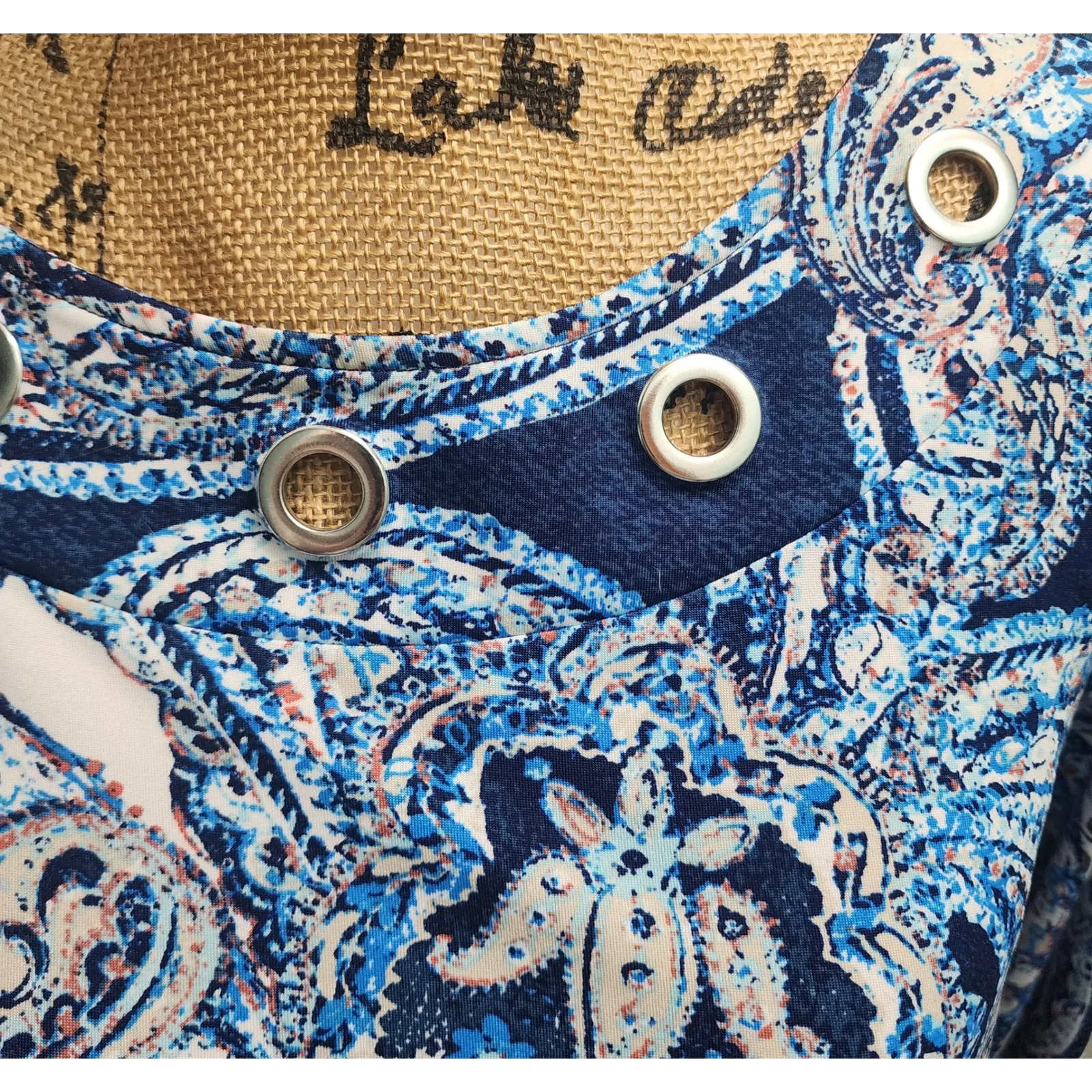 NEW DIRECTIONS Womens Paisley Print Long Sleeve Eyelet Detail Dress‎ XL Blue - Image 2