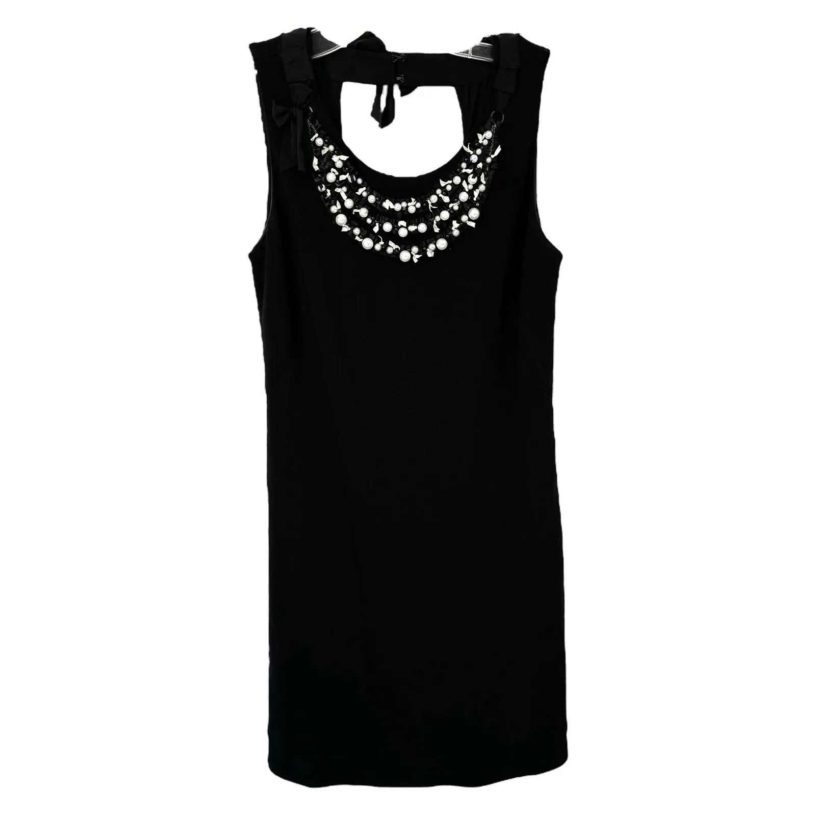 Rebecca Taylor Size 4 Shift Dress Black Pearl Neckline Sleeveless Elegant 1703 - Image 3