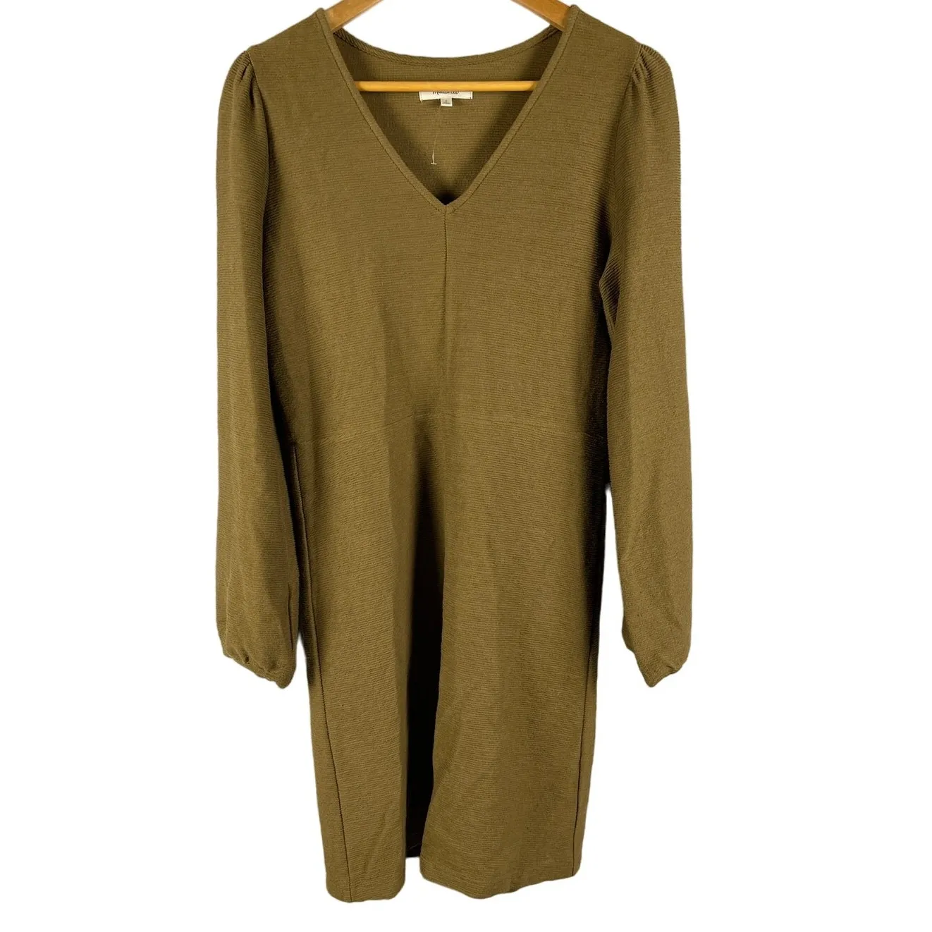 Madewell Olive Green Textured‎ Ponte Balloon Sleeve Mini Dress Size Small - Image 3