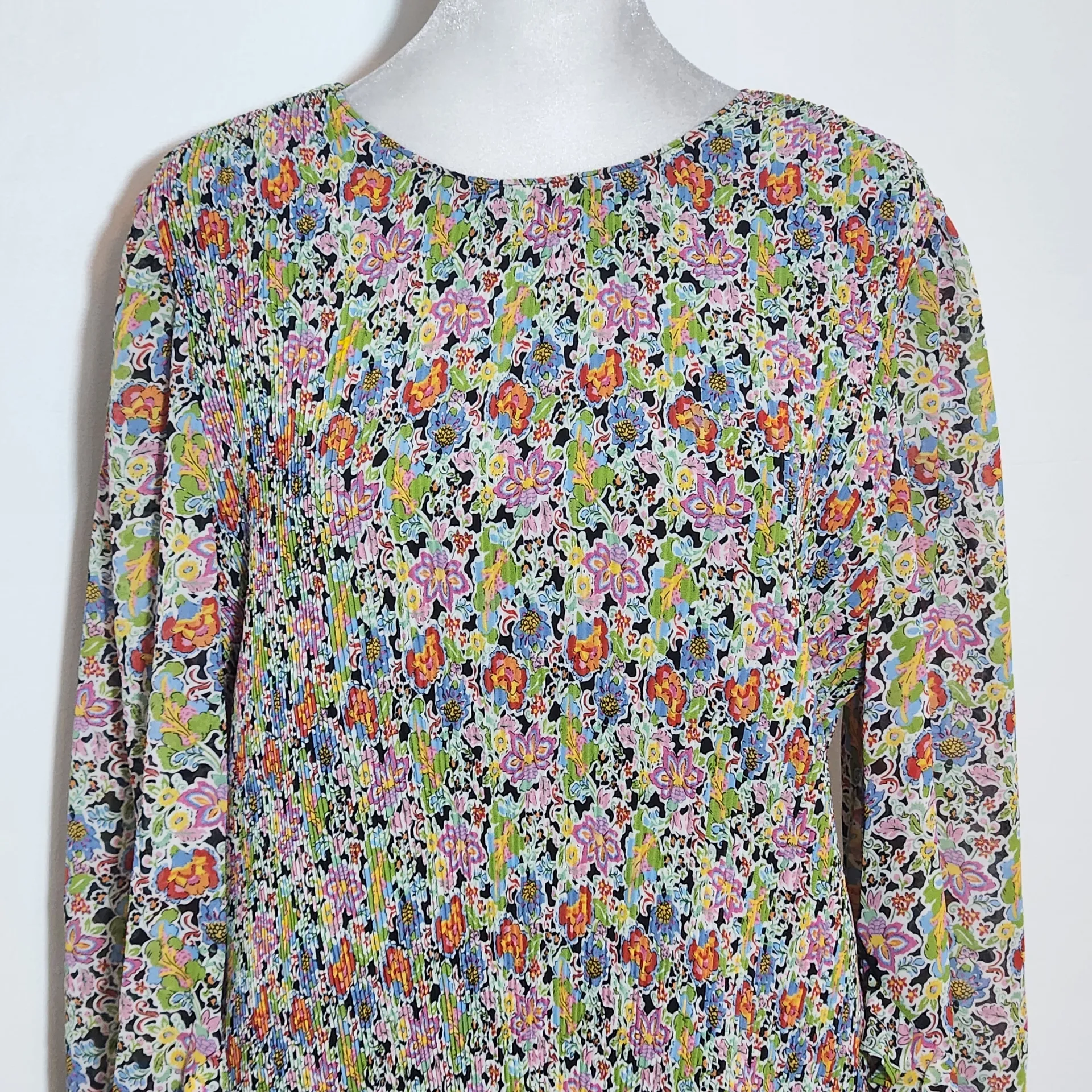 Boden Floral Sheer Sleeve Pleated Mini Dress Size 14 Wedding Guest Dress Black - Image 3