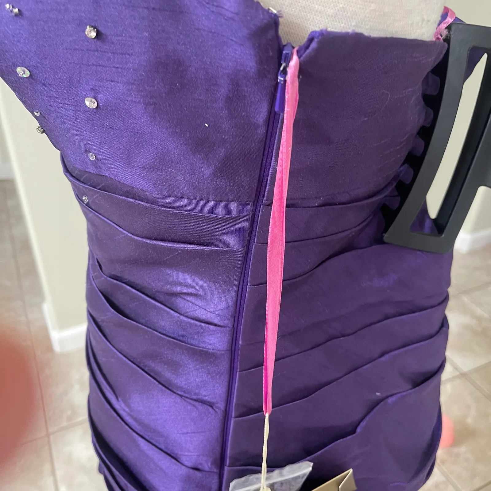 Cinderella Divine Purple Strapless Embellished Ruffle Party Dress Size M NWT - Image 5