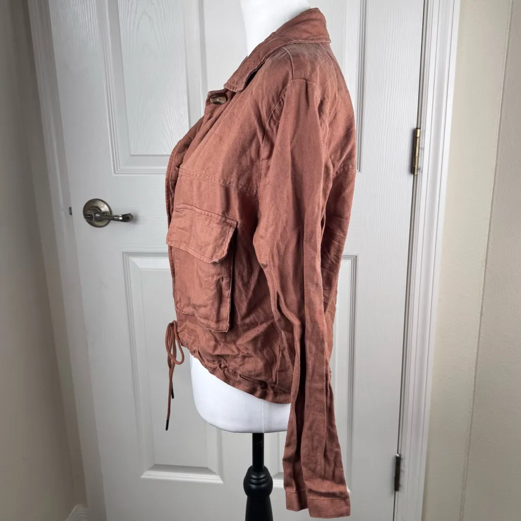 C&C California Linen Blend Utility Brown Chestnut Rust Jacket Size Medium - Image 13