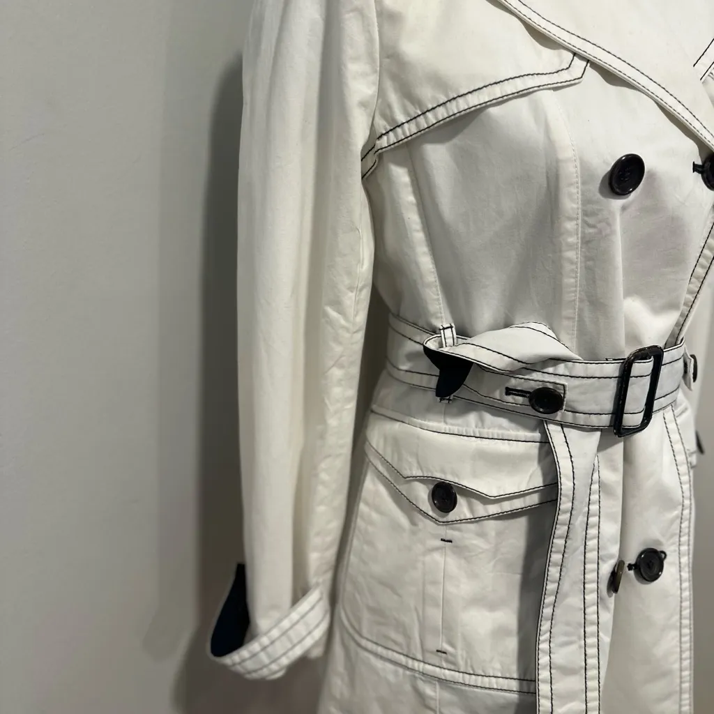 Banana Republic Womens Sz: S Bright White Lined Double-Breast Belt Trench Coat - Image 16