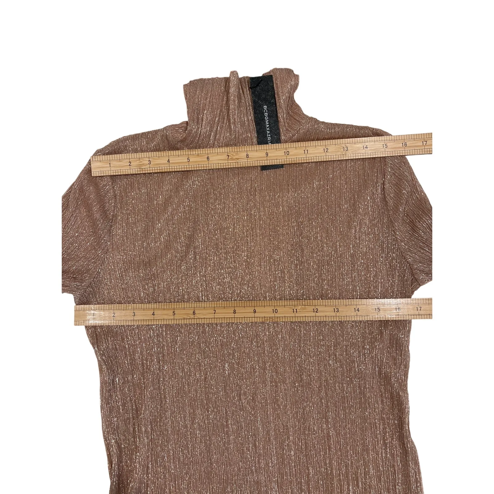 BCBGMAXAZRIA Sparkle Sheer Rose Pink Turtleneck Top Women's Size S Holiday Glam - Image 8