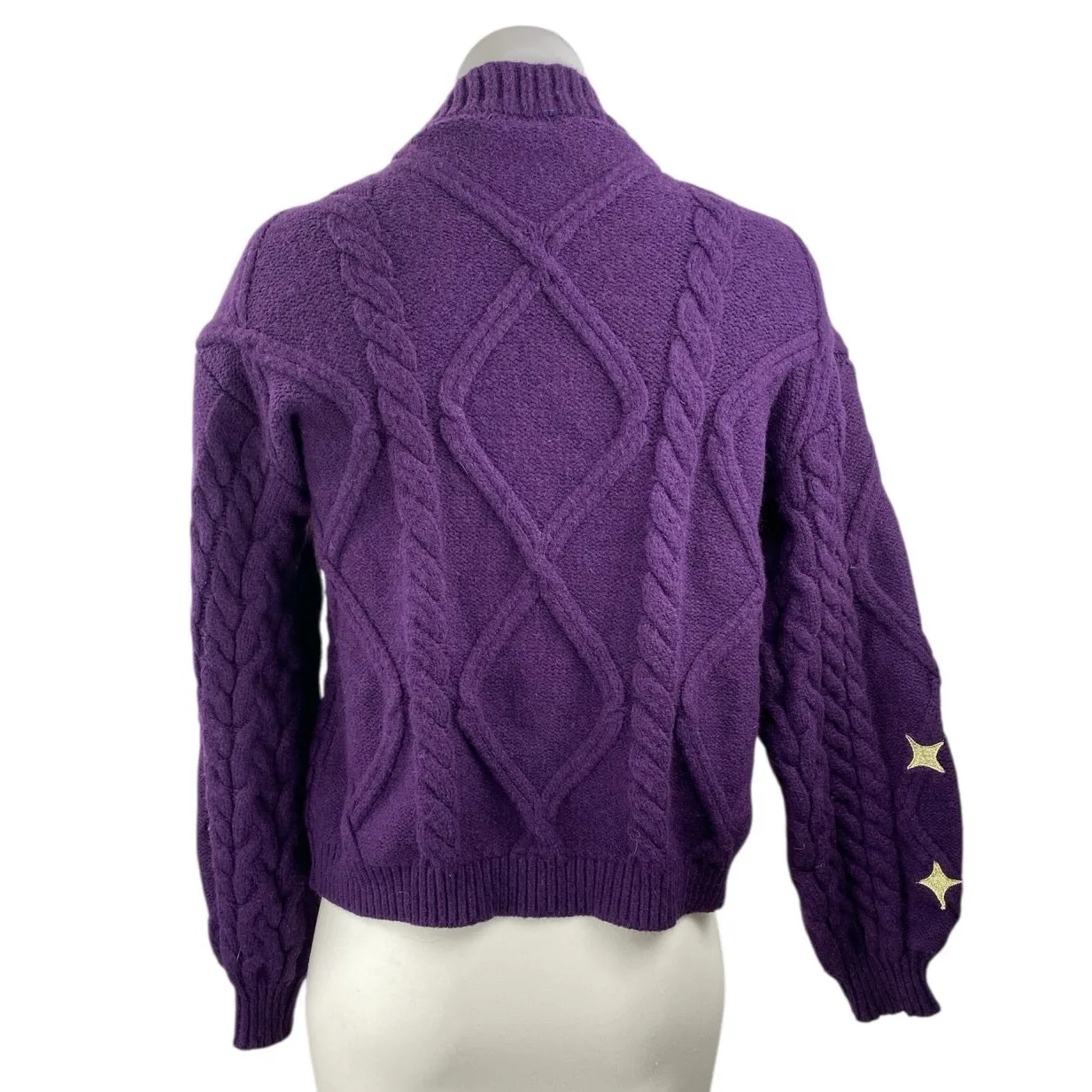 Taylor Swift Speak Now Purple Gold Cable Knit Embroidered Cardigan Sweater Sz XS - Image 3