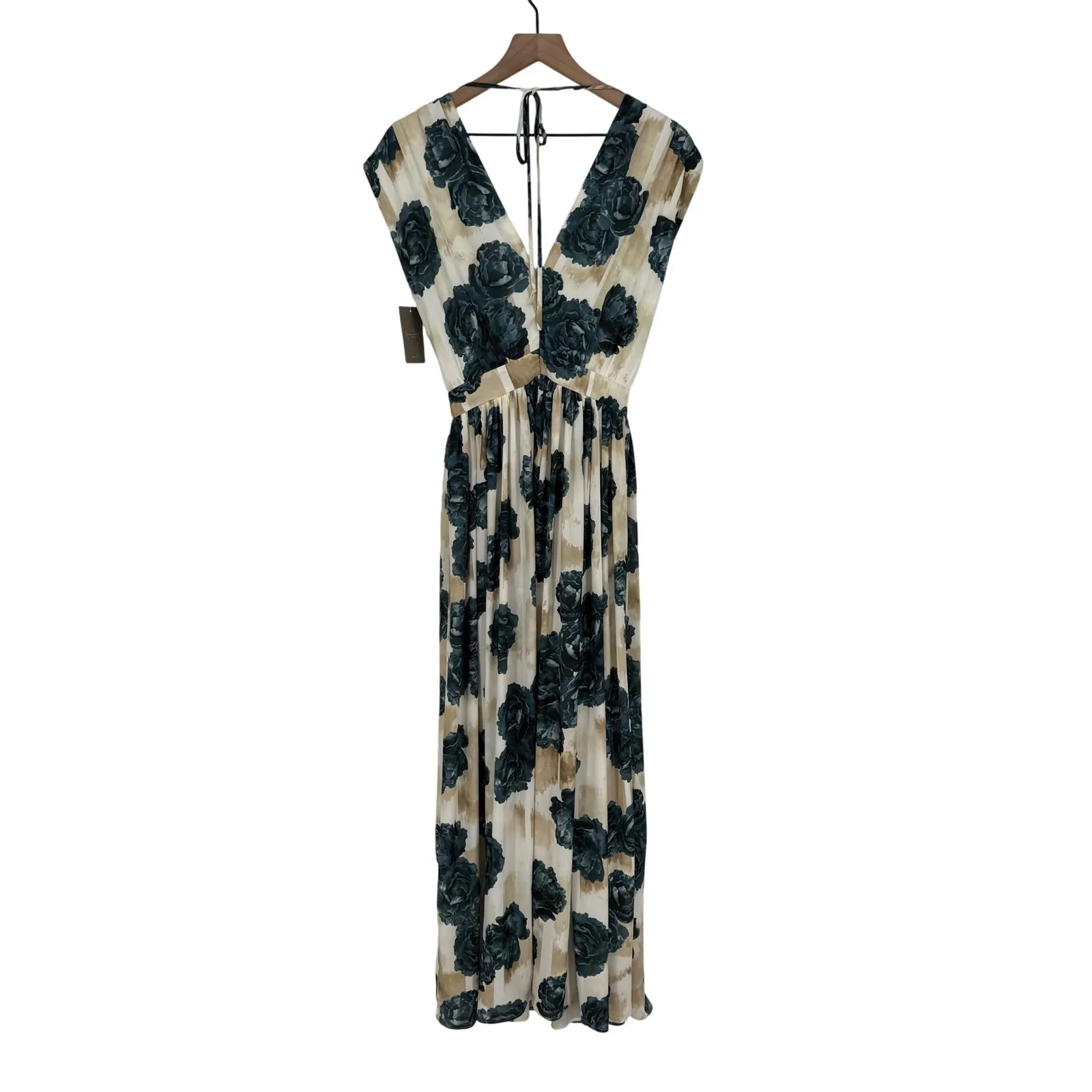 Christina Economou Floral Maxi Dress V Neck Cap Sleeve Empire Waist SIze 0 Brown - Image 10