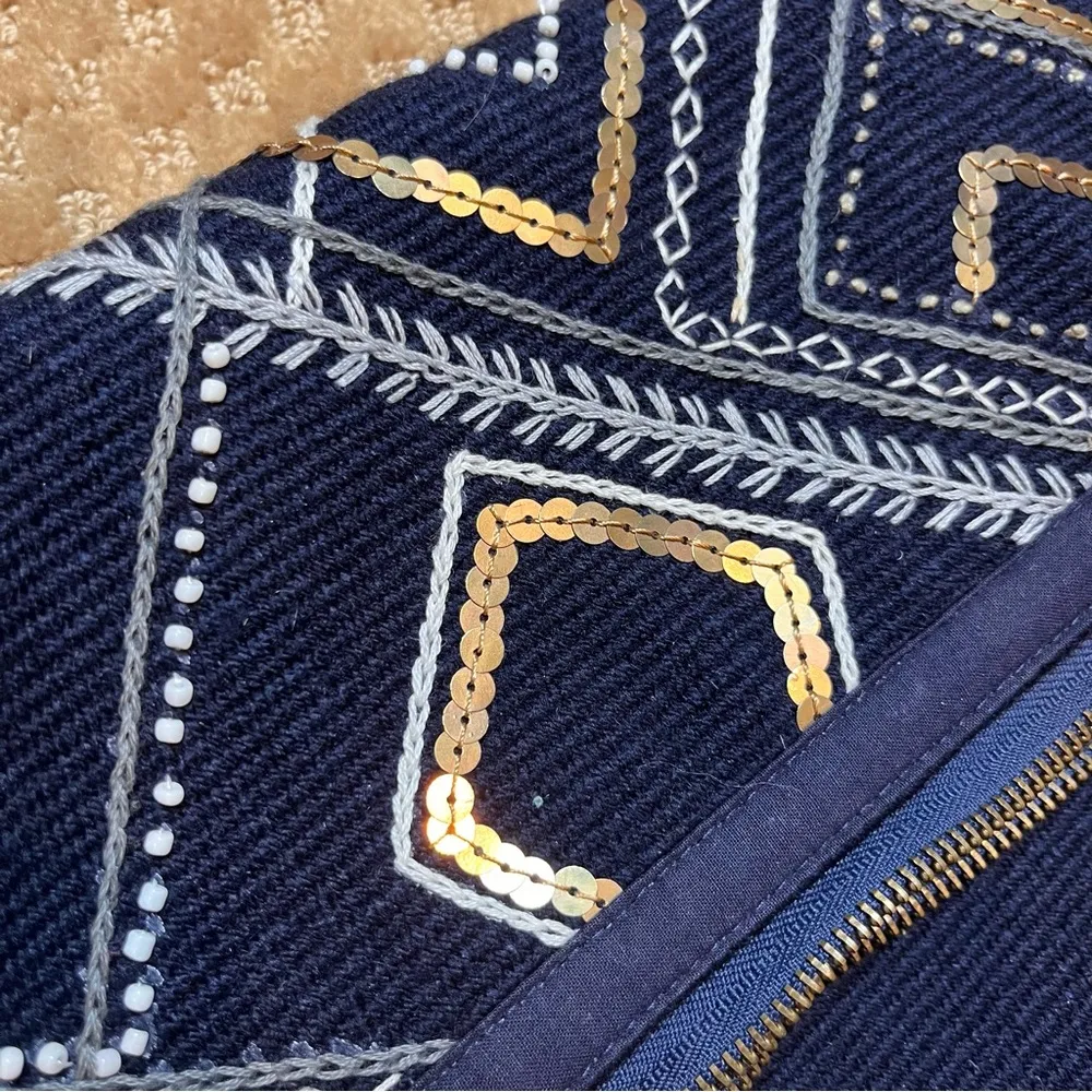 Noonday navy with sequin foldover clutch with hand embroidery Blue - Image 3