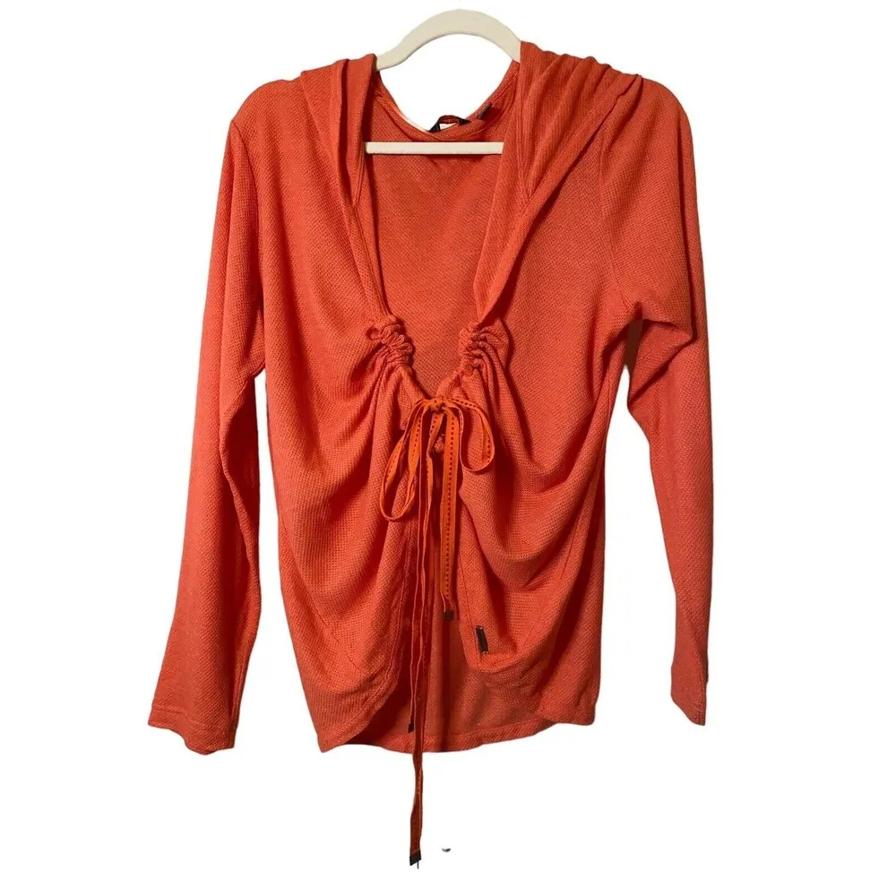 Merrell Open Front Drape Womens Long Sleeve Cardigan Sweater Coral Sz Large - Image 3