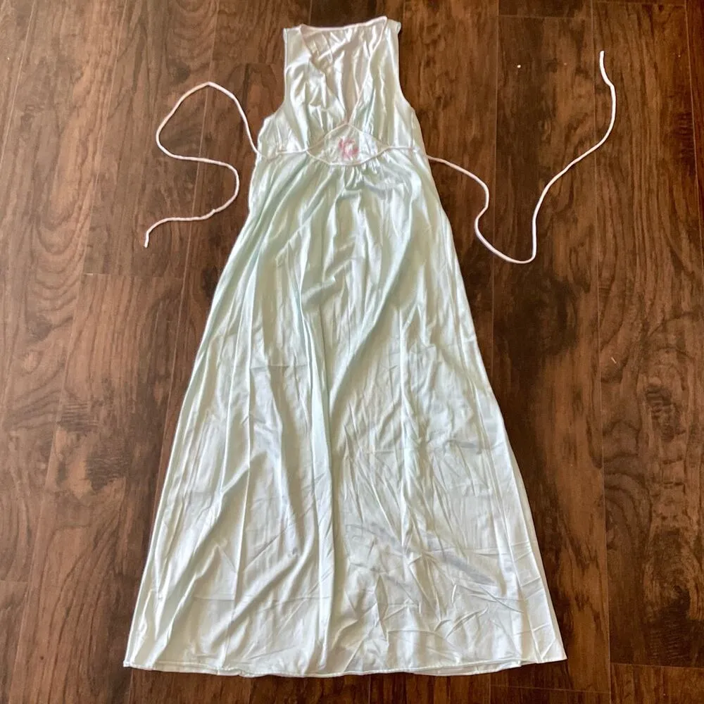 Vintage Silky Light Blue Nightgown with Embroidery - Image 3