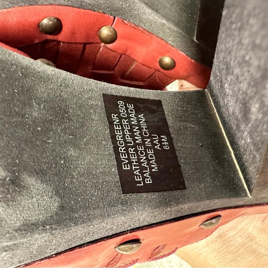 Nine West Women’s Vintage Studed Red Leather Mules Clog Heeled Chunky Grunge 6.5 - Image 14
