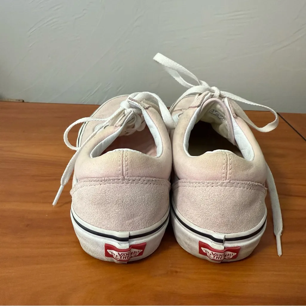 Vans Women's Old Skool Light Pink Suede White Detail Skater Sneaker Lace Up Shoe - Image 2