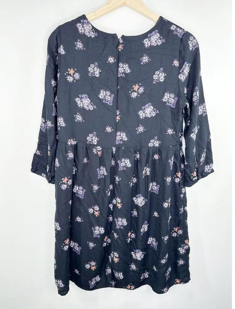 Old Navy Blue Floral Print Long Sleeve Embroidered Dress Women Medium Boho - Image 2
