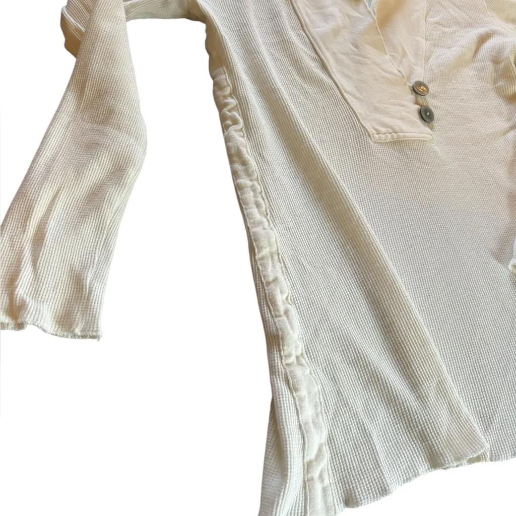 Old Navy Cream White Waffle Knit Thermal Cotton Shawl Collar Top Womens Large - Image 6