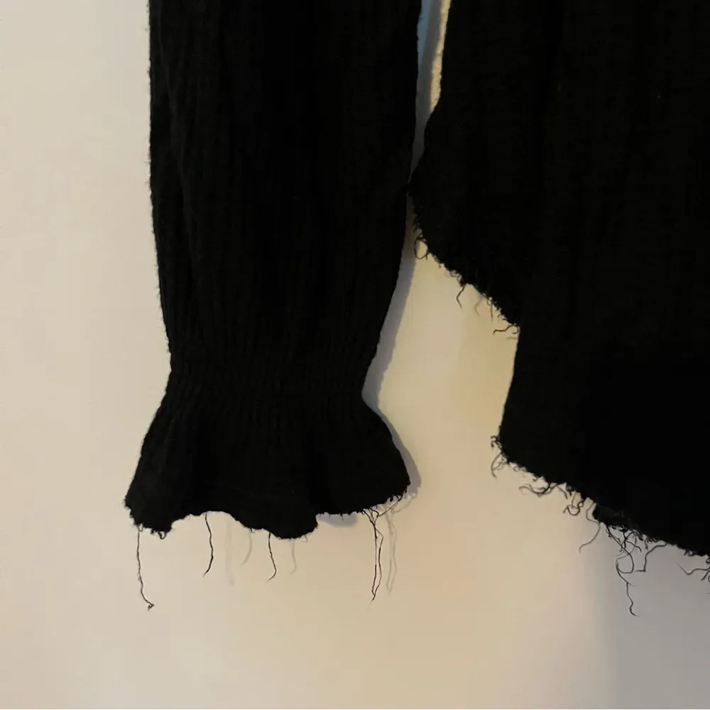 Free People Soul Mate Black Waffle Crochet Knit Sweater Size Small - Image 4