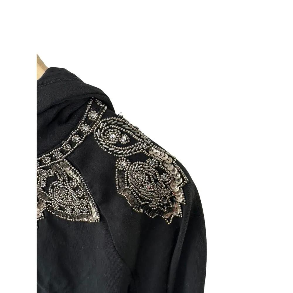 Love Sam Anthropologie Black Beaded Embellished Hoodie Sweatshirt Women's Small - Image 3
