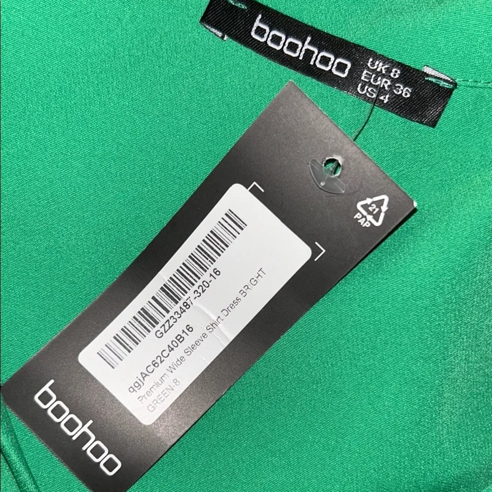 NWT Boohoo Size 4 Sandro Green Notched Collar 3/4 Long Sleeve Shirt Dress - Image 11