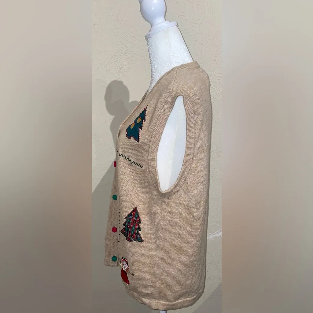 Merry & Bright Vintage Women's Size L Christmas Tan Sweater Vest Snowmen Trees Size L - Image 6