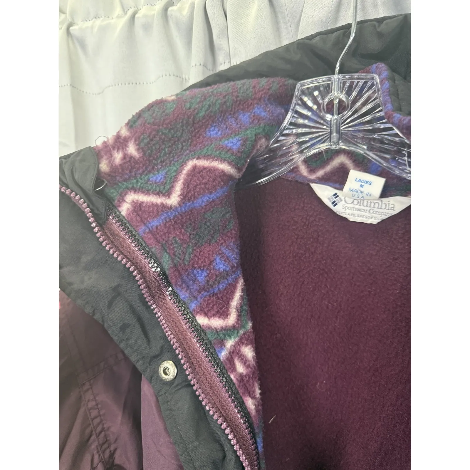 Vintage Columbia Jacket Womens Medium Purple Bugaboo 2-in-1 Fleece Liner USA 90s - Image 5