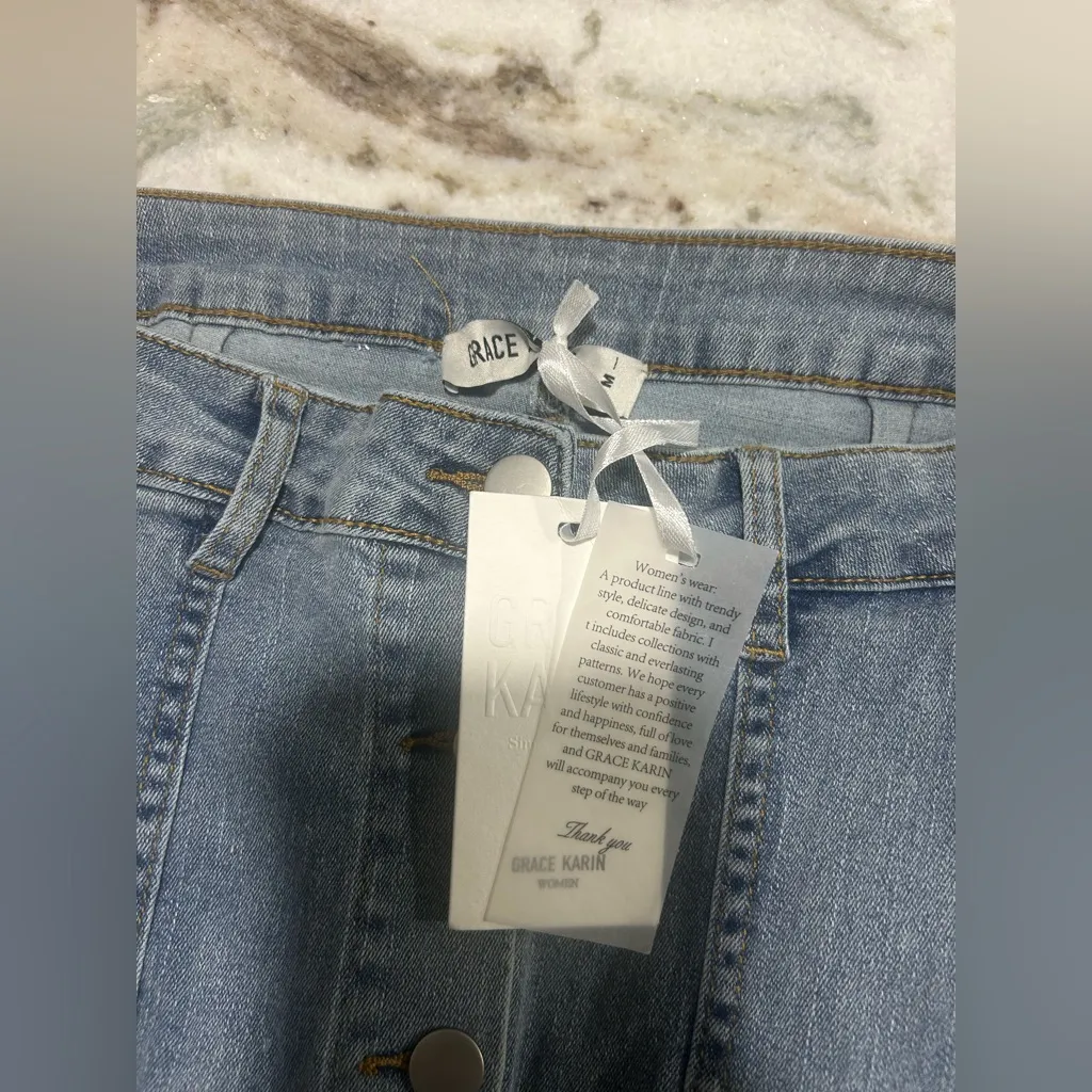 Grace Karin Women’s Medium Blue Button-Front Denim Skirt Size M NWT - Image 5