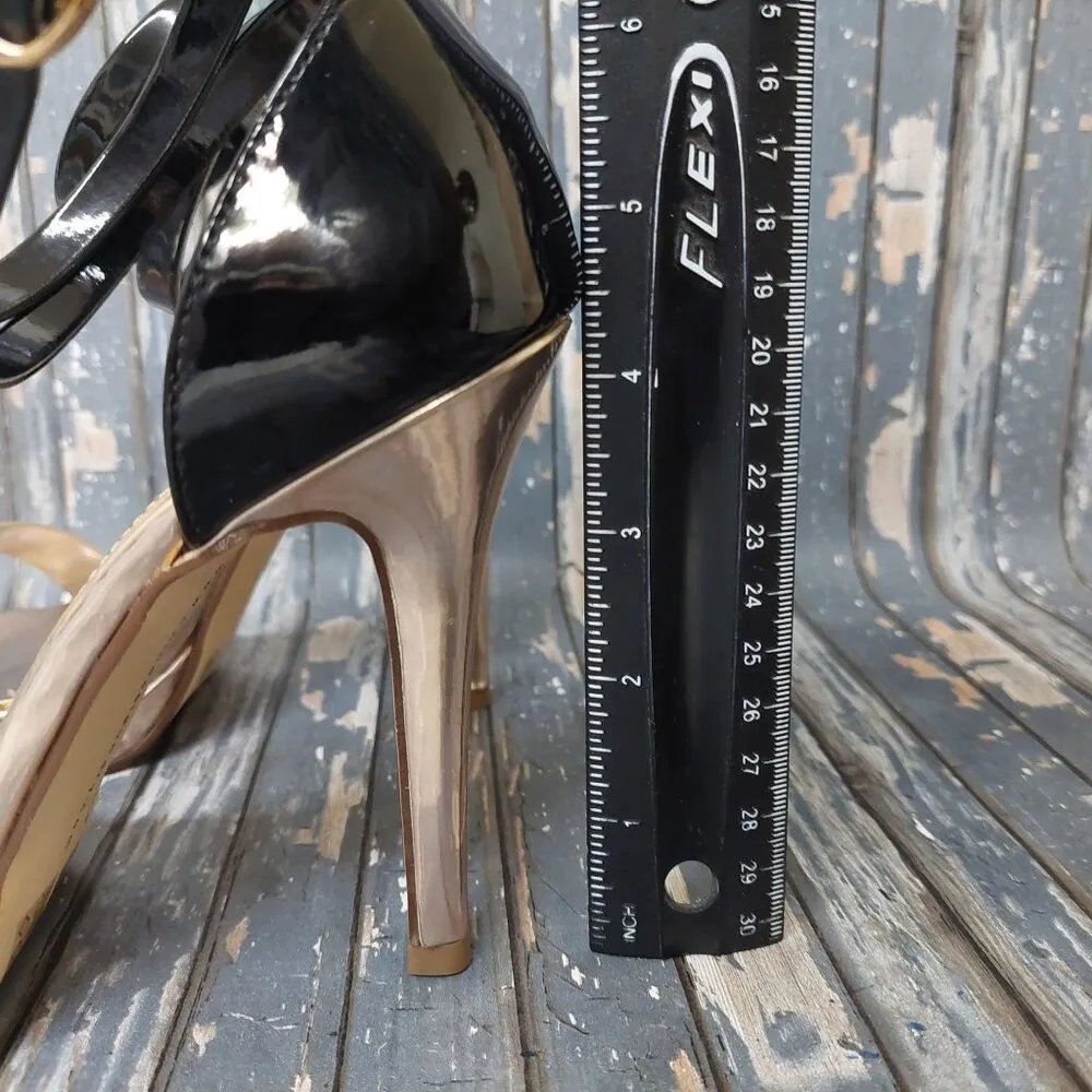 Chinese Laundry Imagination Strappy High Heels US 6M Gold Black & Tan Open Toe - Image 11