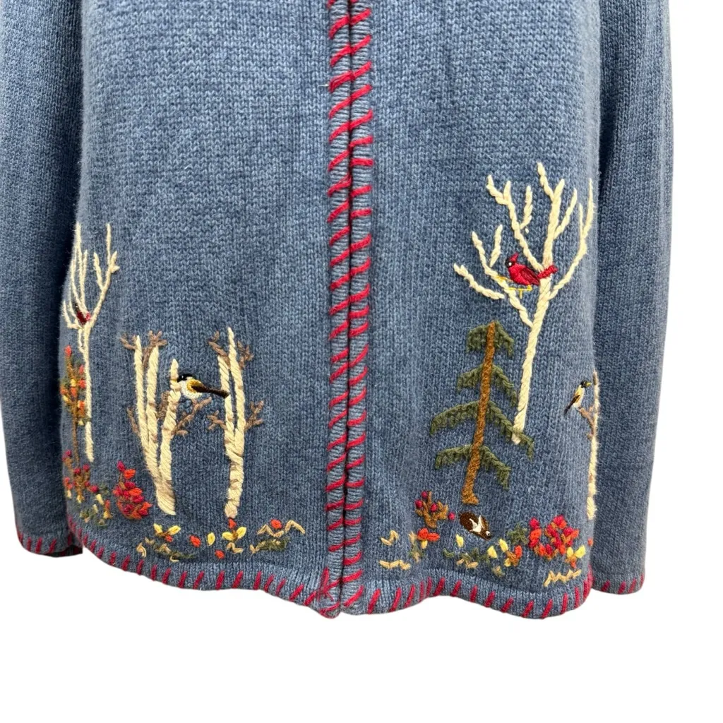 Vintage Breckenridge Woman 1X Blue Embroidered Cardinal Tree Cardigan - Image 3