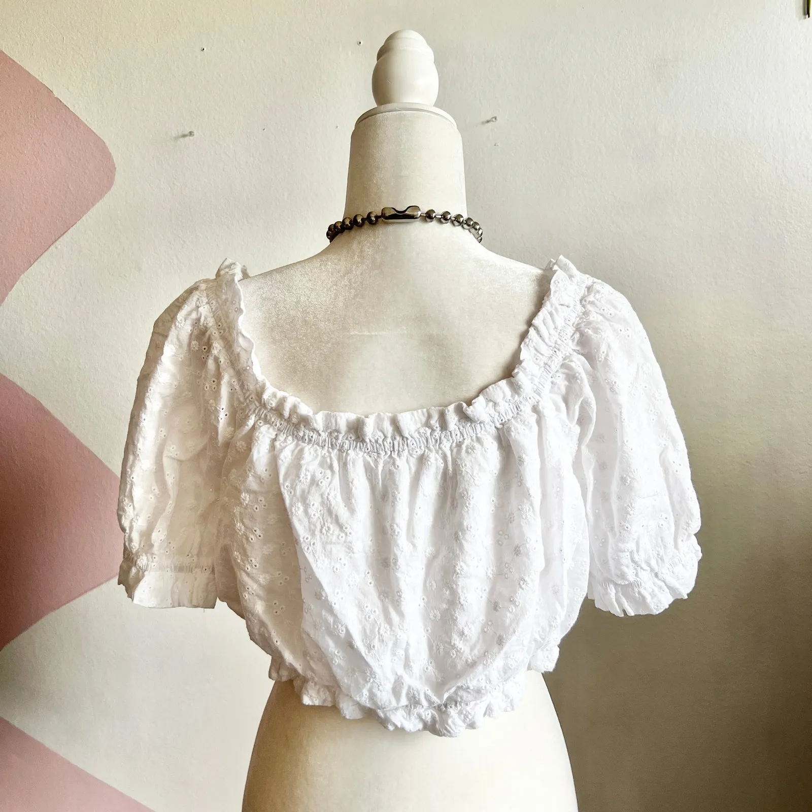 Andree By‎ Unit White Eyelet Puff Sleeve Top Y2K Retro Cottagecore Indie Large - Image 2