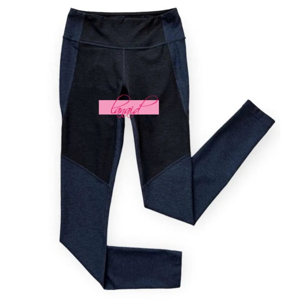 Two-Tone Warmup 7/8 Legging Navy Grey Heathered Colorblock Tights - Image 11