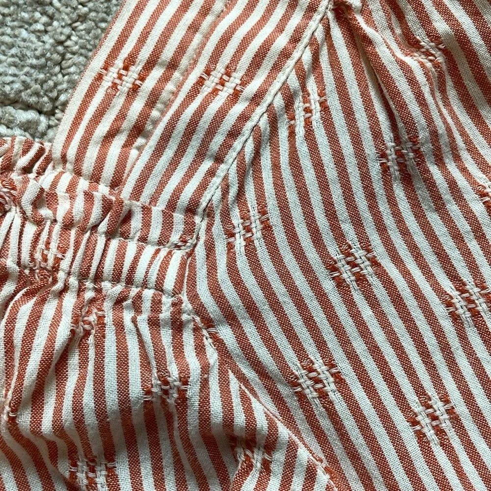 Madewell  rust/white stripe long sleeve square neck cropped button up blouse sz M - Image 5