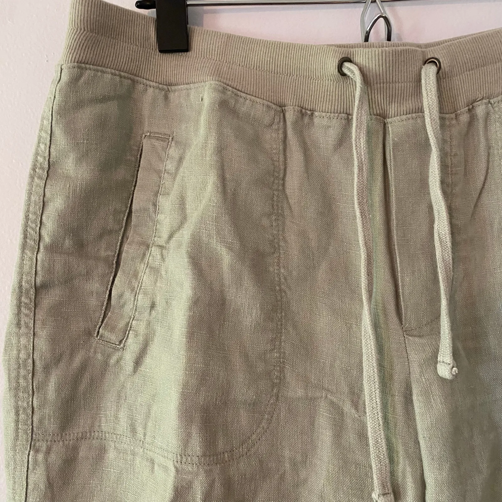 Standard James Perse Gray Tan Lounge Pants 100% Linen Straight Leg size 3/ Large - Image 3