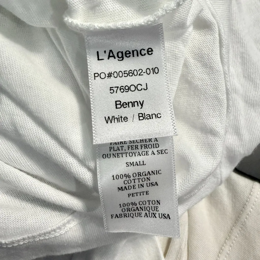 L'Agence Benny Long Sleeve Crop Crew Neck Tee White Organic Cotton Size S NWT - Image 4