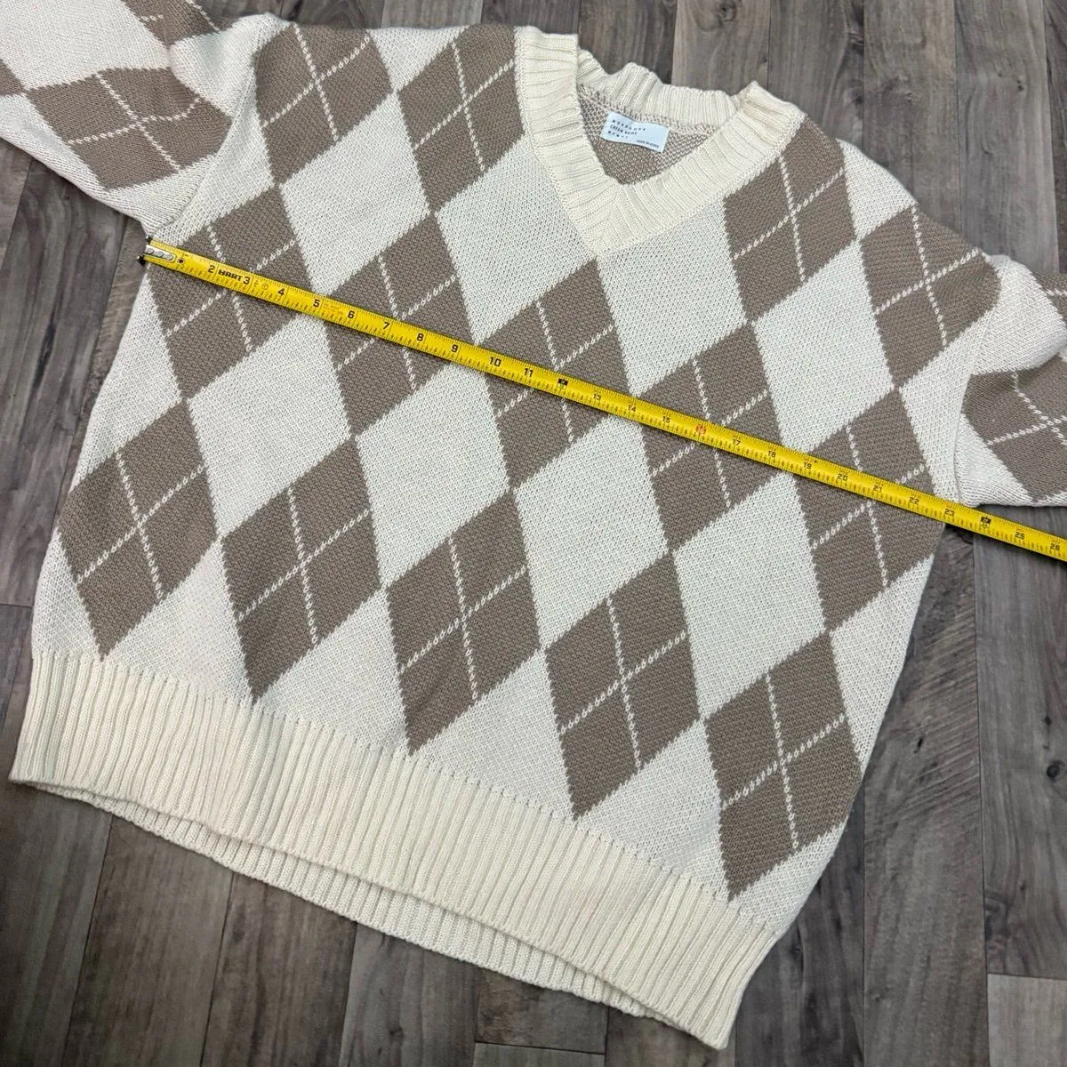 Princess Polly Neutral brown Argyle plaid v neck sweater - Image 3