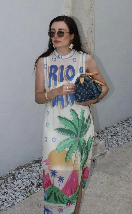 FARM RIO Graphic Mesh Midi Dress XS - Image 2