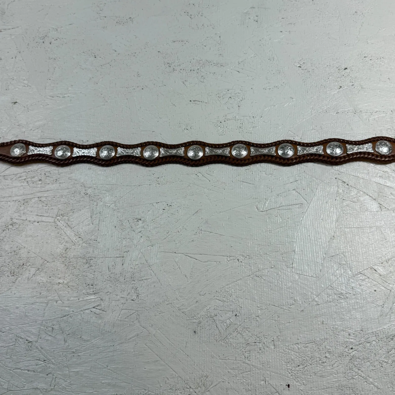 Tony Lama  Western Belt Mens 28 Brown Leather Silver Buckle Concho - Image 5