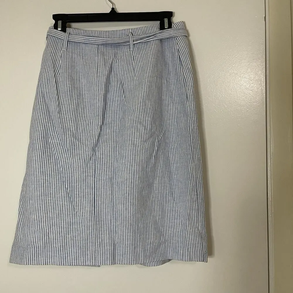 Boden Leonora Women's Linen Blend Pencil Belted blue stripe Skirt US 6 Regular - Image 5