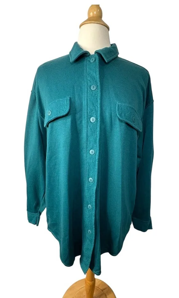 Vintage Richard Simmons Shirt Jacket Button Down Pockets Teal Women 16 NWT Green Size 16W - Image 1