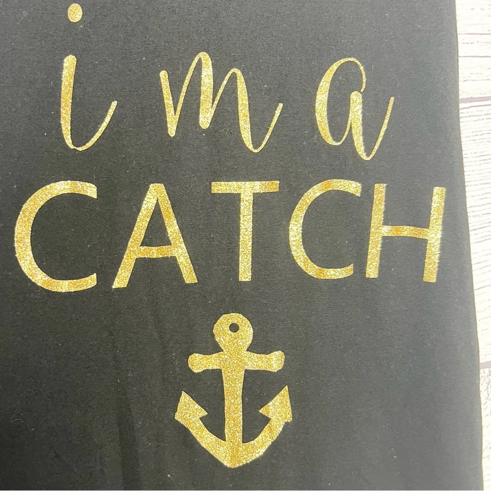 “I'm a Catch” Black & Gold Glitter Bride Bachelorette Party Tank Top Size Large - Image 2