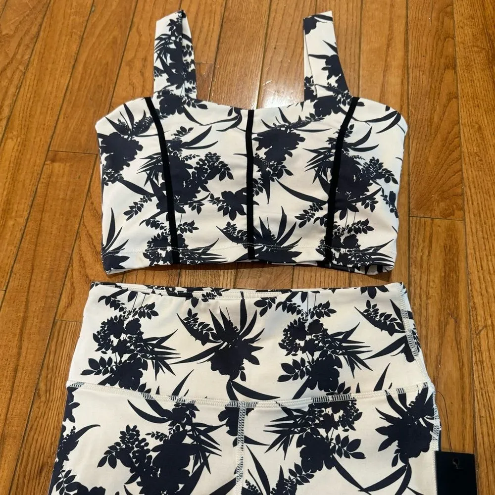 Mono B ivory black corset style sports bra leggings active set small NWT - Image 5