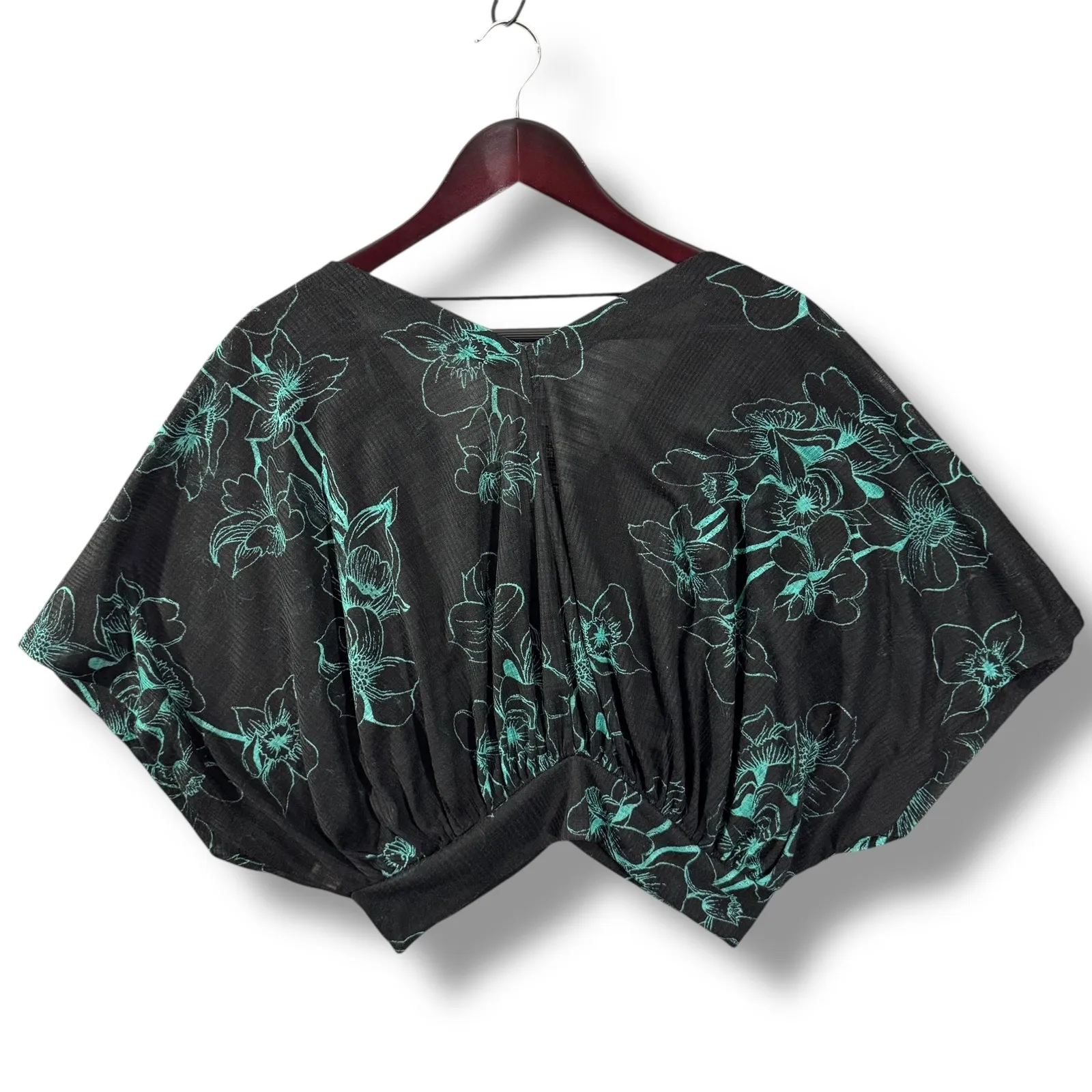 Free People One Dance Black Teal
Floral Print Top Kimono Dolman Sleeve
XS - Image 2