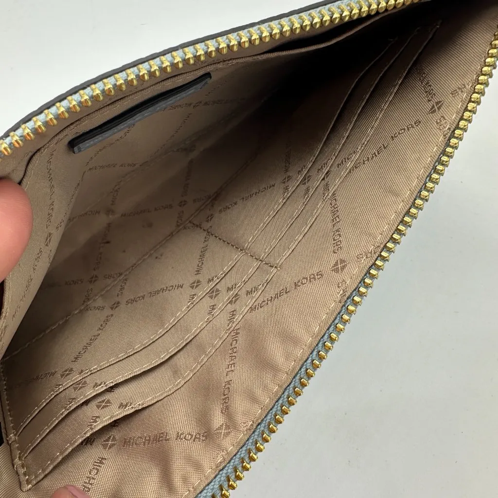 Michael Kors Jet Set Travel Large Pebbled Leather Wristlet Light Blue - Image 5