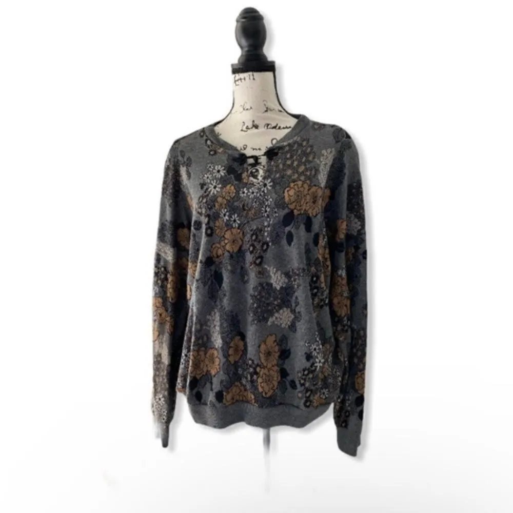 Vintage Season Ticket Women’s Grey Floral Sweatshirt Pullover Size Large Gray - Image 2