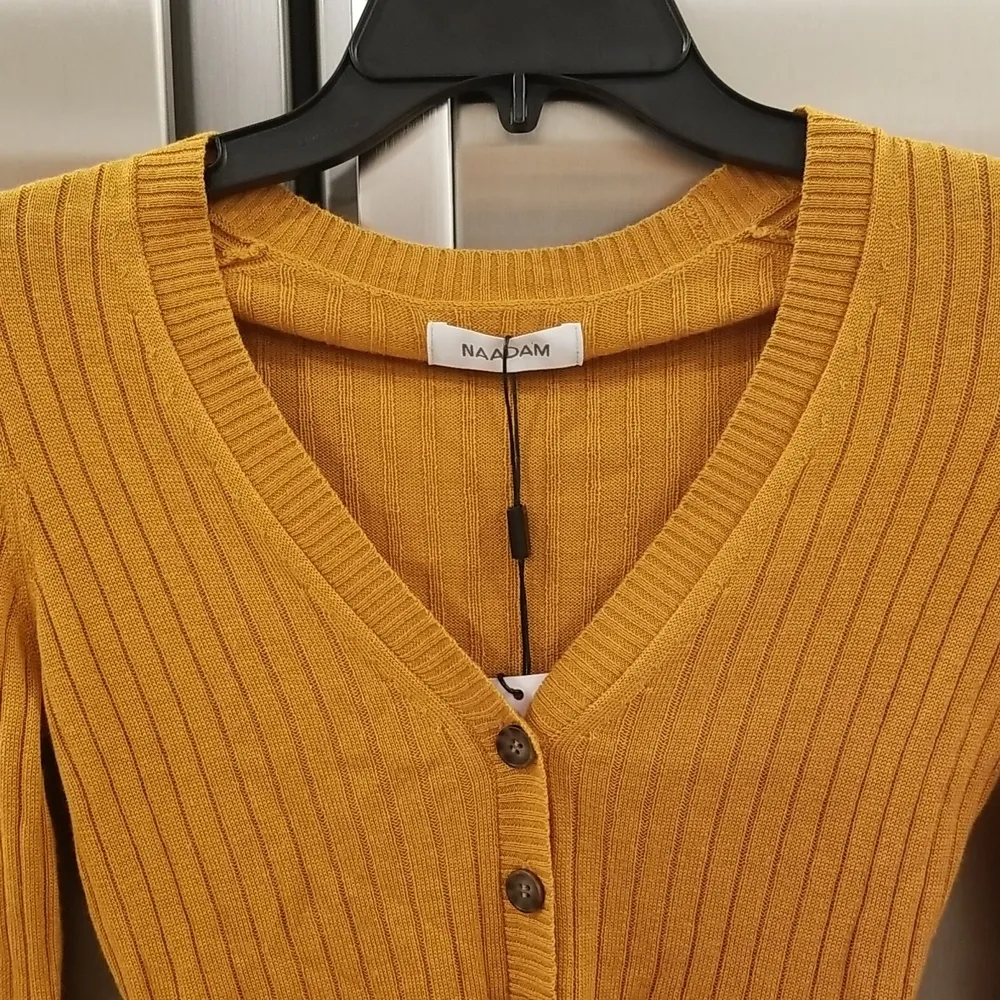 💕NAADAM💕 Ribbed Cropped Cardigan Silk Cashmere Blend ~ Gold XS NWT - Image 6