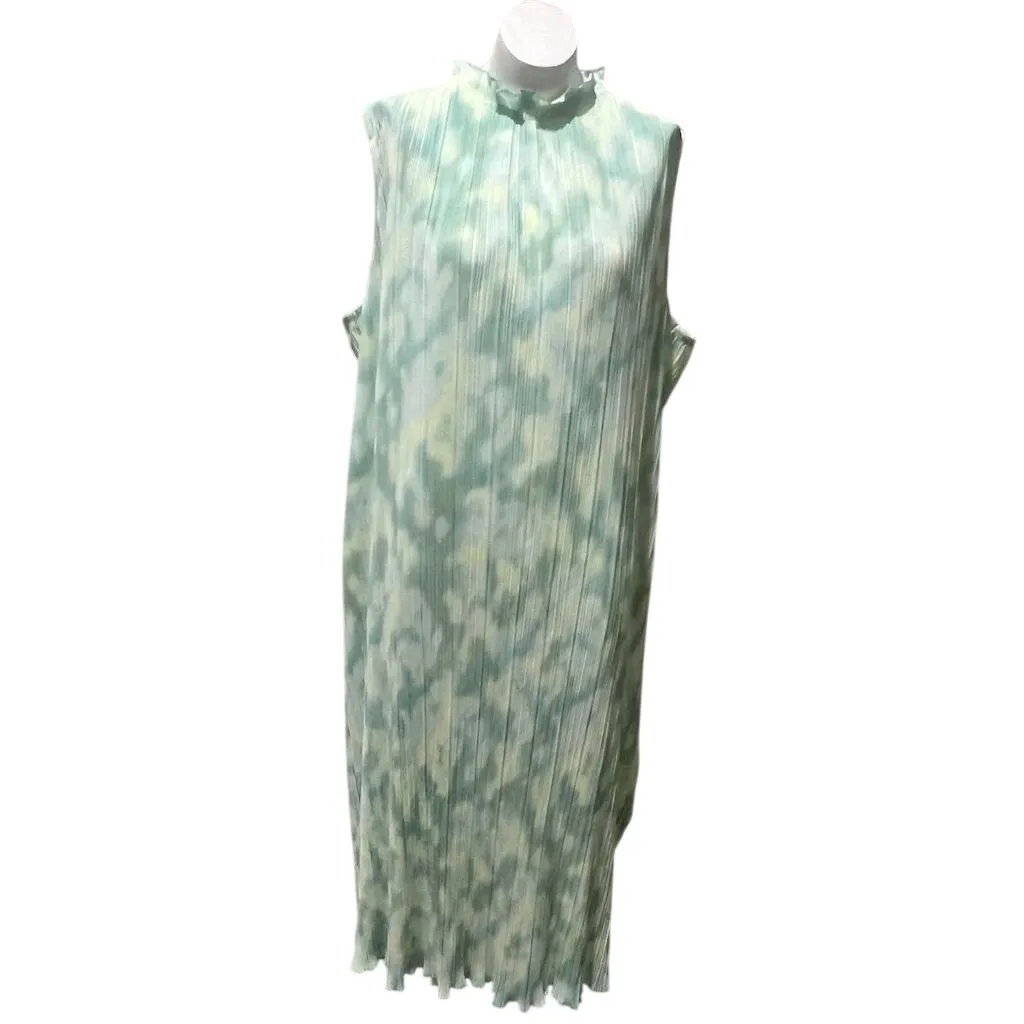 Future Collective Women's 2X Watercolor Plisse Midi Dress Multicolor Green - Image 5