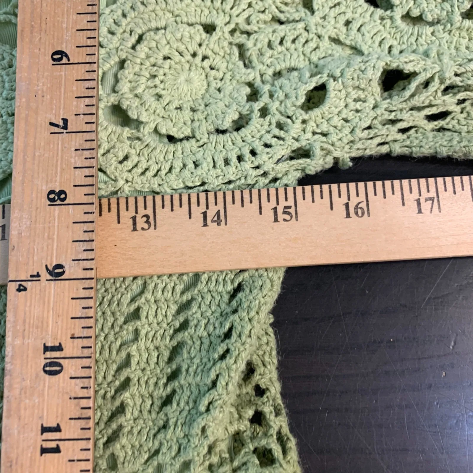 Uniform John Paul Richard Green Crochet Lace Knit Long Sleeve Sweater Top Smal - Image 6