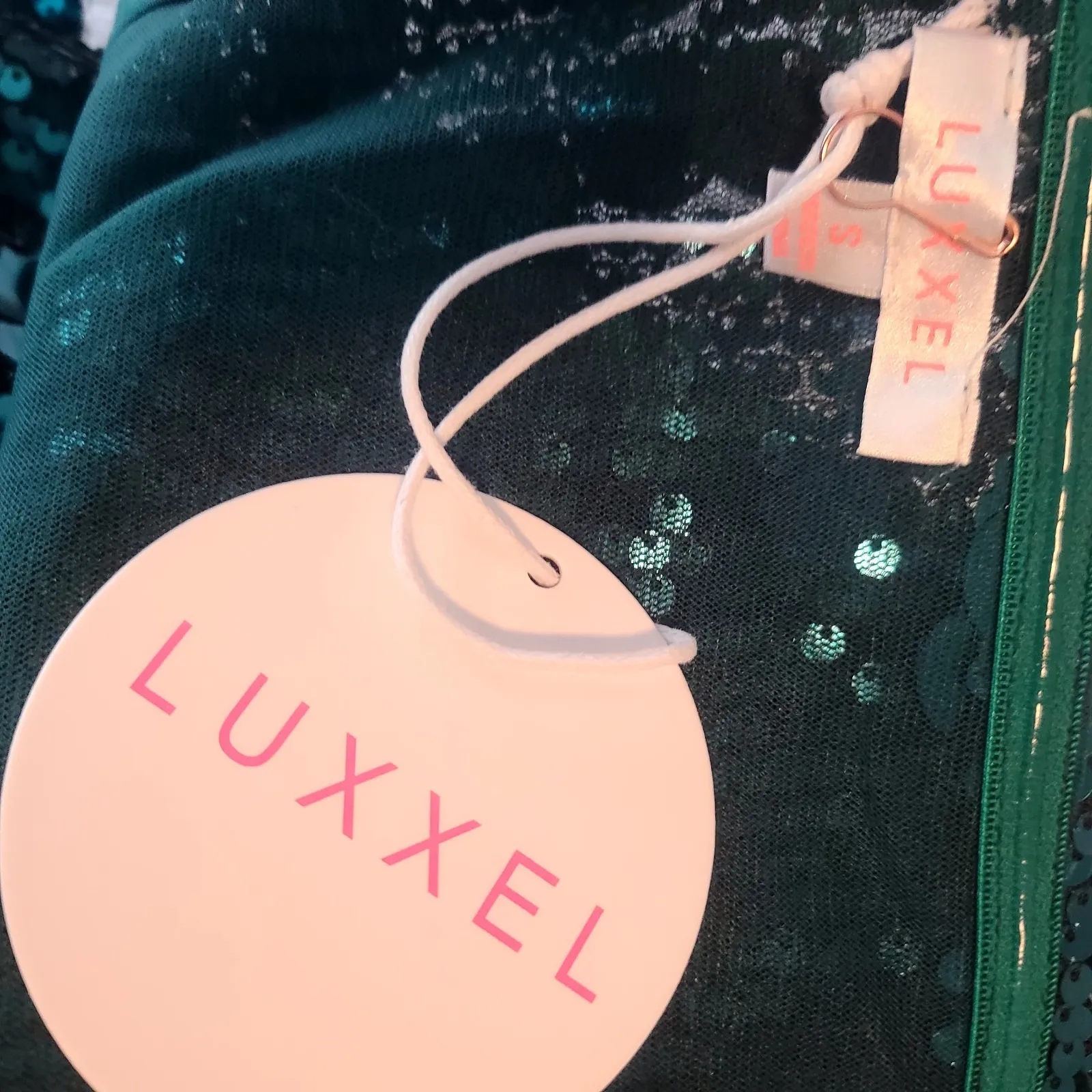 Luxxel Strapless Full Length Big Sequin Dress Emerald Green Formal Party Dance S - Image 7